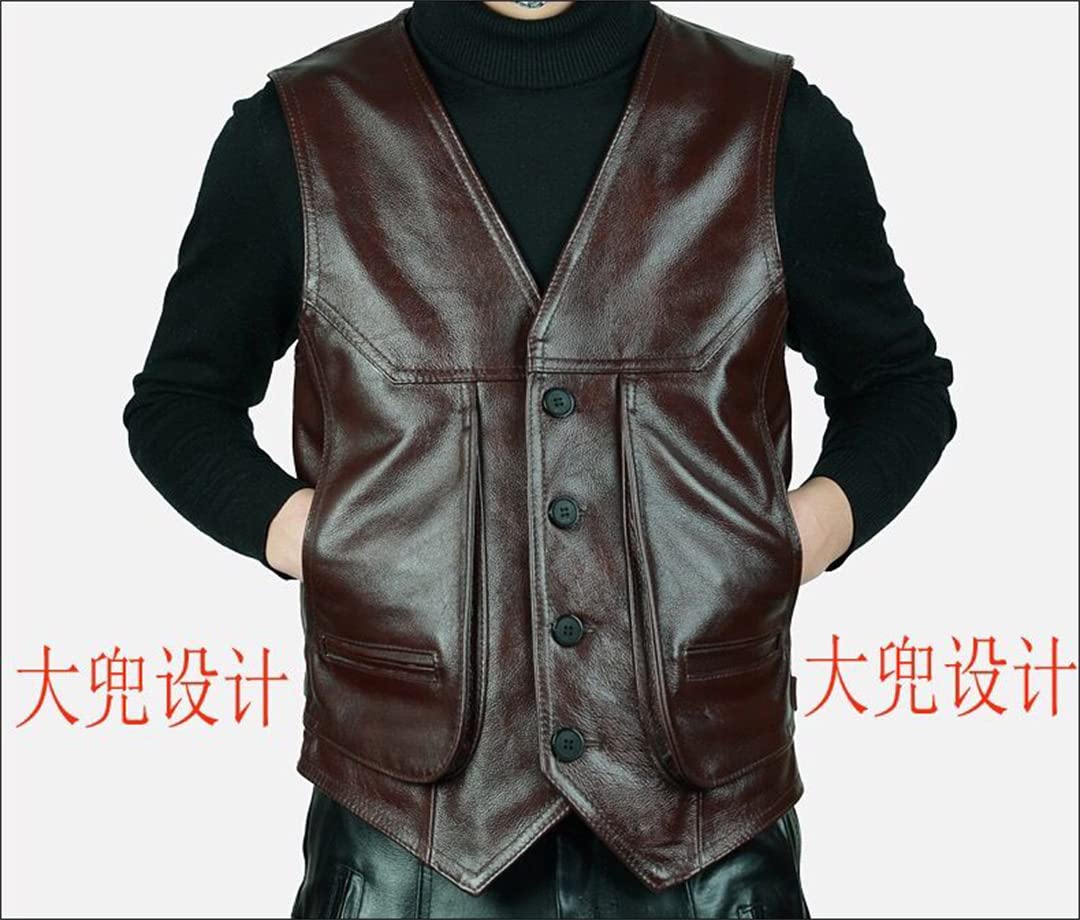 KMMBBTY Gilet da Motociclista in Pelle da Uomo con Tasche con Cerniera Gilet da Motociclista da Uomo con Scollo a V Abbottonato da Uomo