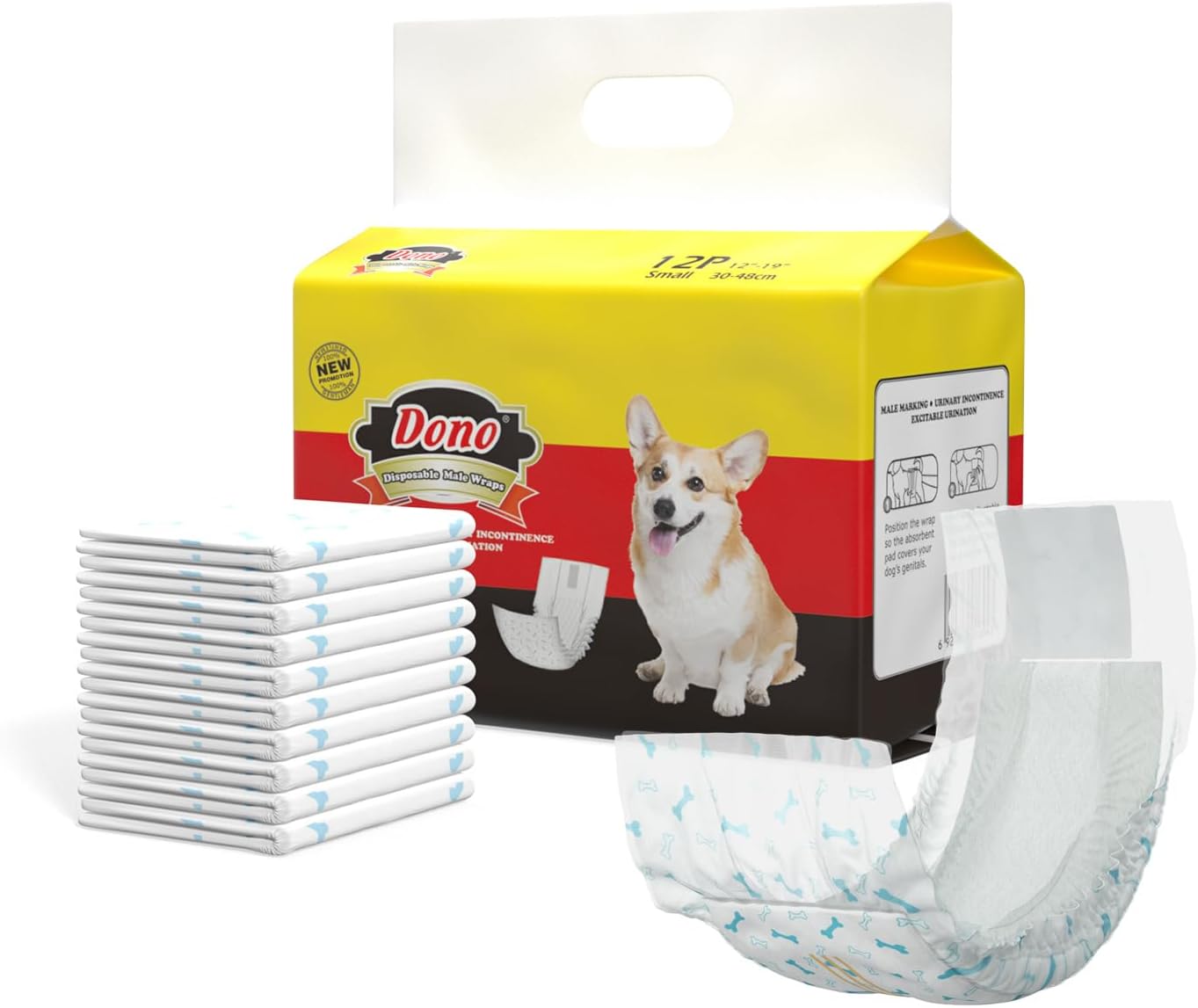 Dono Disposable Male Dog Diapers with Wetness Indicator, Super Absorbent Wraps Belly Bands for Male Dogs with Leak Protection, Excitable Urination, Incontinence, or Male Marking