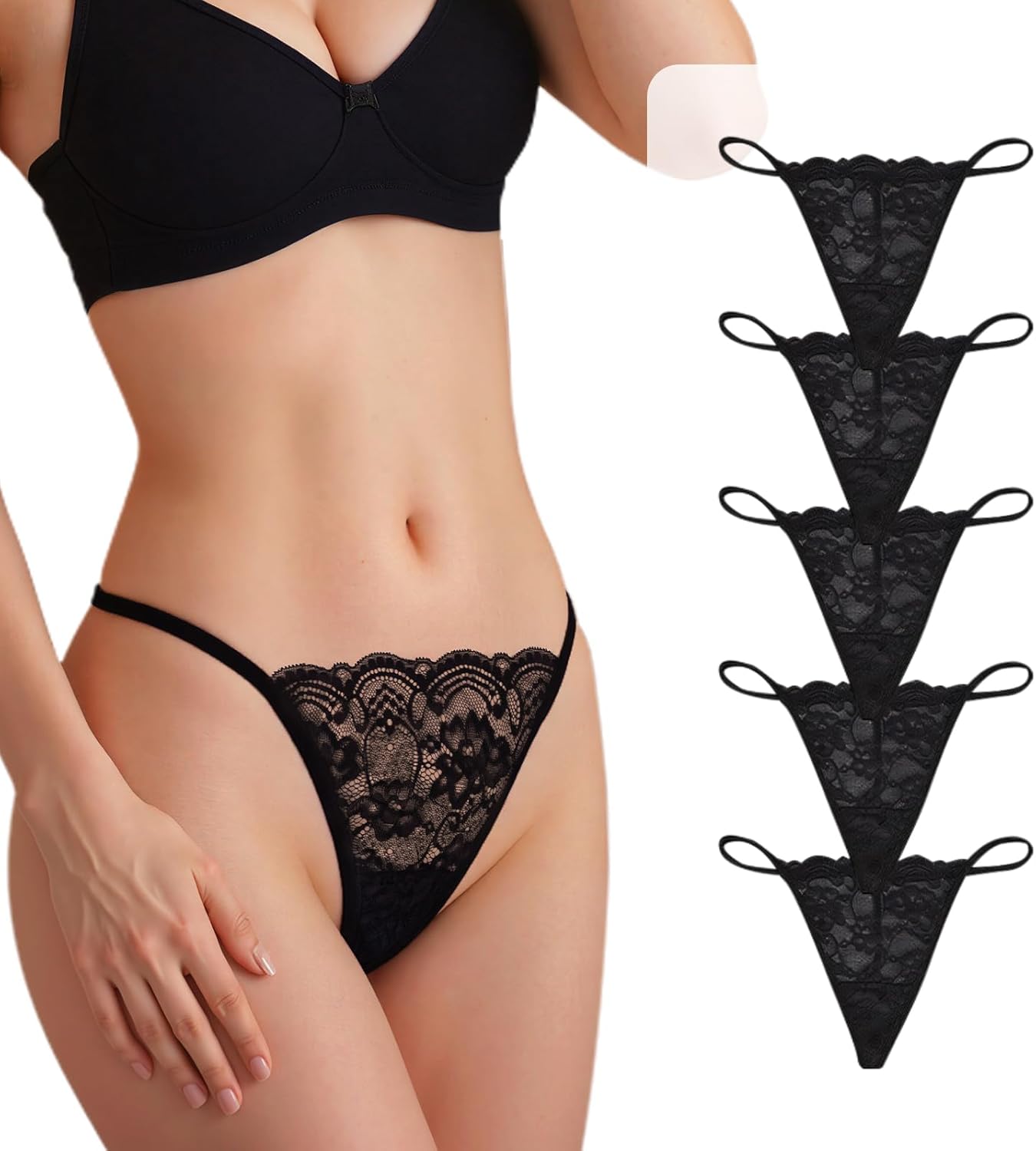 Seamless Thongs for Women, Sexy No Show G-string Thong Uderwear, Stretchy Low Rise Ladies Panties 5 Pack