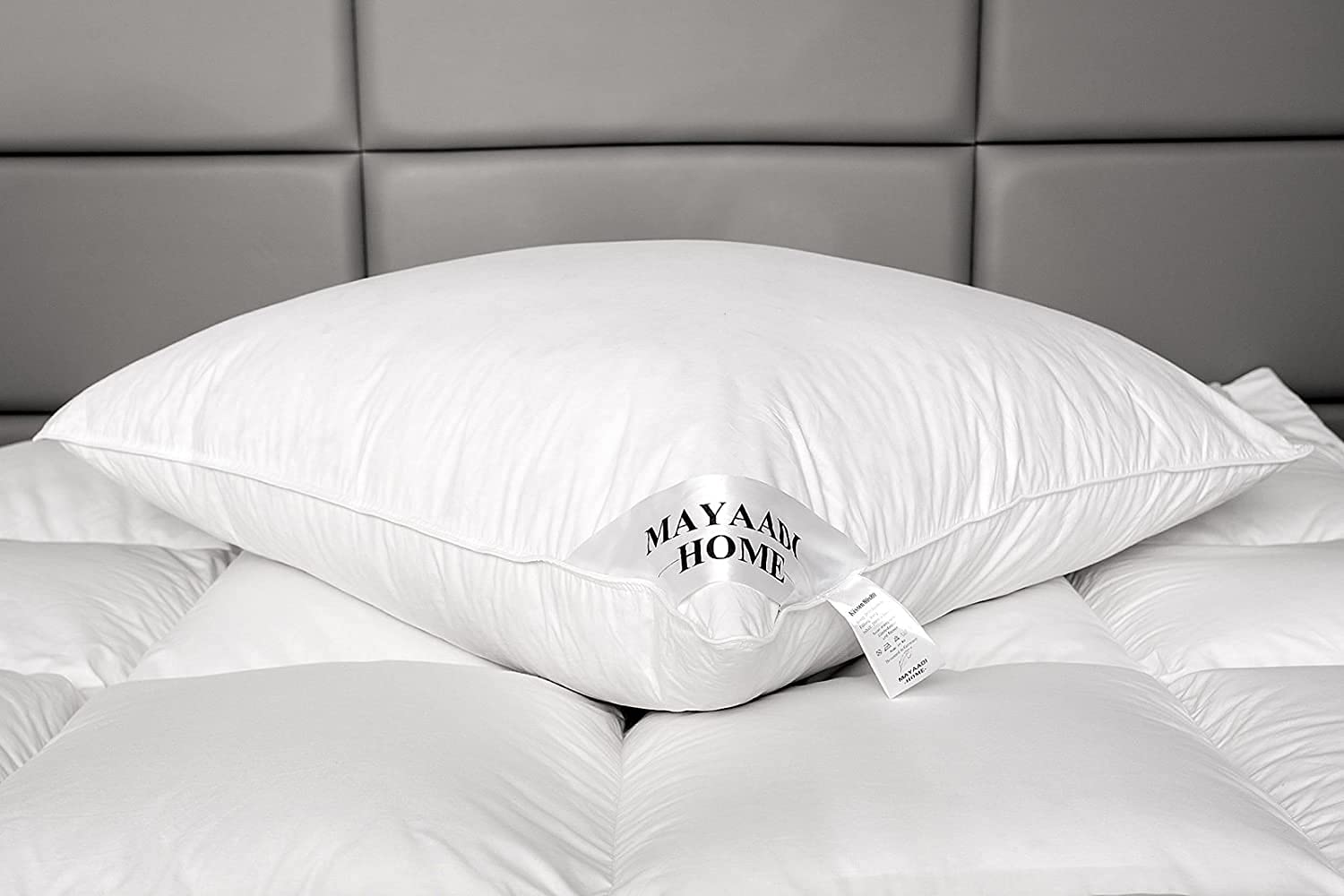 Mayaadi-Home HS89 poduszka premium – 80 x 80 cm – wysokiej jakości poduszka puchowa – 100% bawełna – miękki puch gęsi, pierze – optymalny komfort spania – torba jako akcesoria – 3000 g