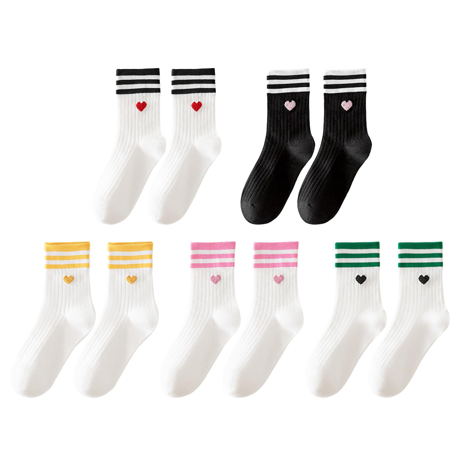 Ubsiuh Unisex White Black 5 Pairs Of Striped Love Socks, Boneless Comfortable Socks, Daily Casual All-Match Sock, Winter Warm Sock, Women Wear Matching Accessories.