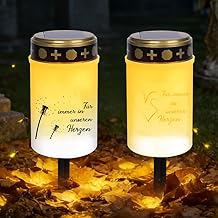 Pack of 2 Solar Grave Lights, Solar Grave Lights for Outdoors, Waterproof Grave Candle LED with Ground Spike, Cemetery Candles LED for Cemetery Decoration, White