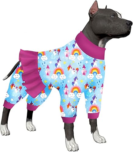 LovinPet Traje de cirugía para perro grande, 65% algodón, mameluco para perro con protección UV, tela elástica ligera, pijama posquirúrgica,
