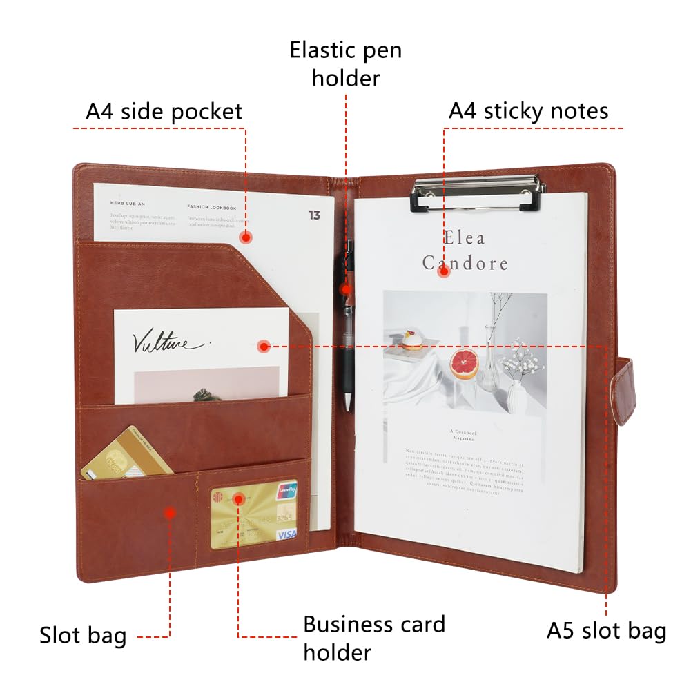 OFFCUP A4 Conference Folder, Leather Portfolio Folder, Multifunctional Foldover Document Resume File - Image 3