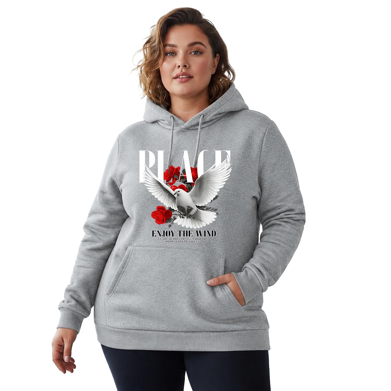 Women's Cotton Fleece Grey Melange Full Sleeve Graphic Printed Plus Size Hooded Sweatshirt | 2XL, 3XL, 4XL, 5XL Hoodies for Womens Winter Wear | 778-image-42
