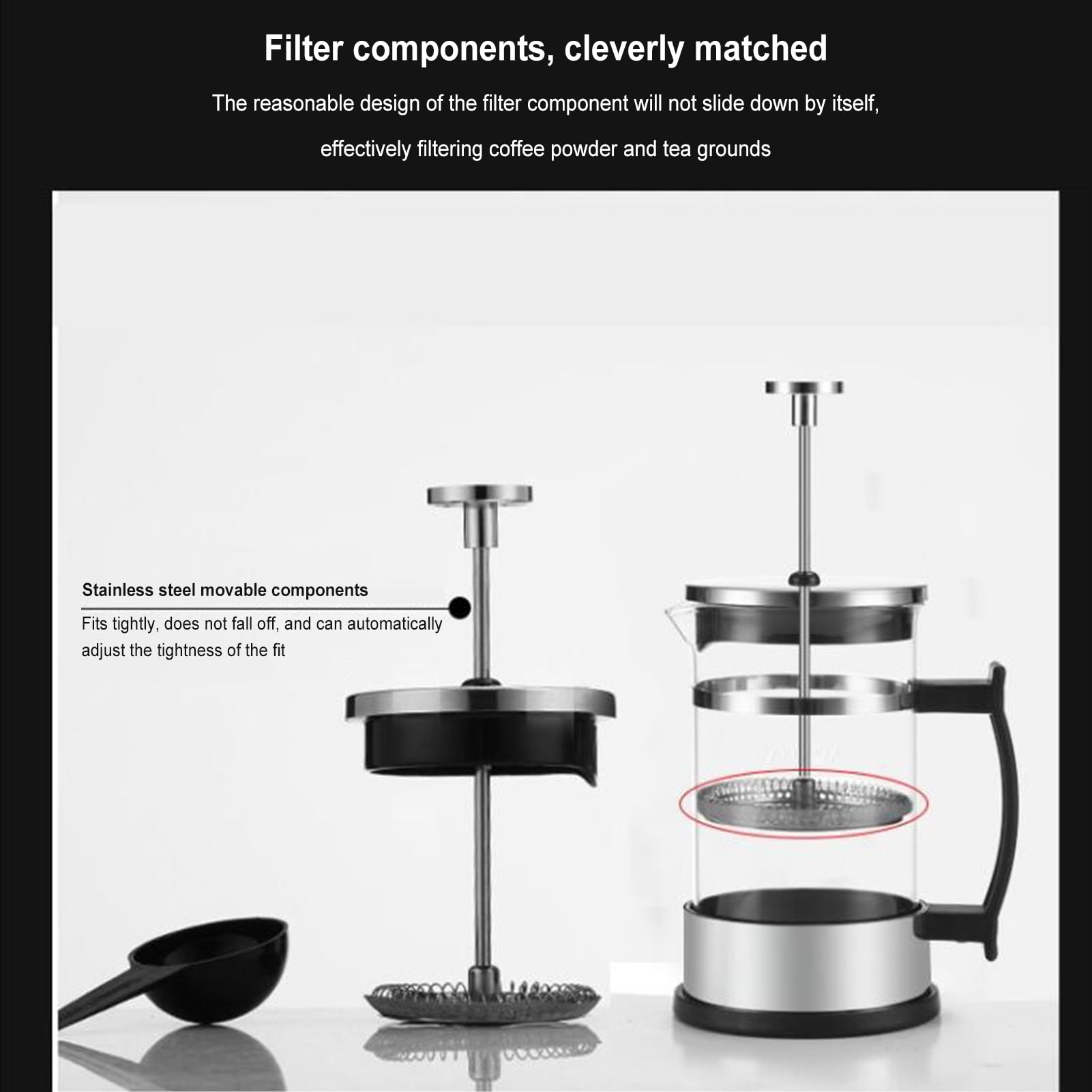 French Press HAOYULUO In Acciaio Inox - Caffettiera A Pressione Con Triplo Colino, Manico Antiscivolo, Ideale Per Viaggi