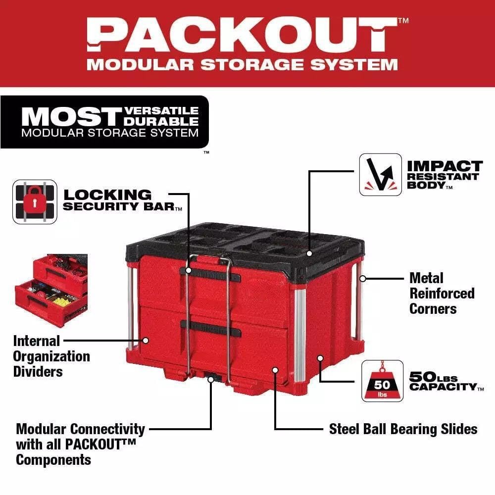 スペースマックス 48-22-8442 for Milwaukee PACKOUT 2 Drawer Durable Tool Box