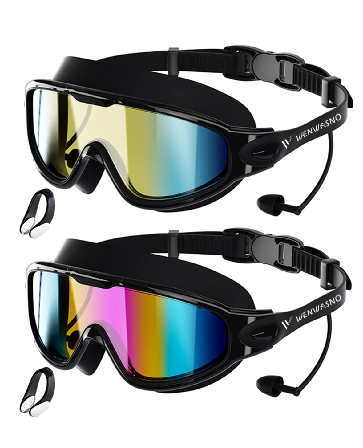 Adult Swim Goggles, 2 Pack Anti-Fog Waterproof HD UV Protection Large Rim Swimming Goggles