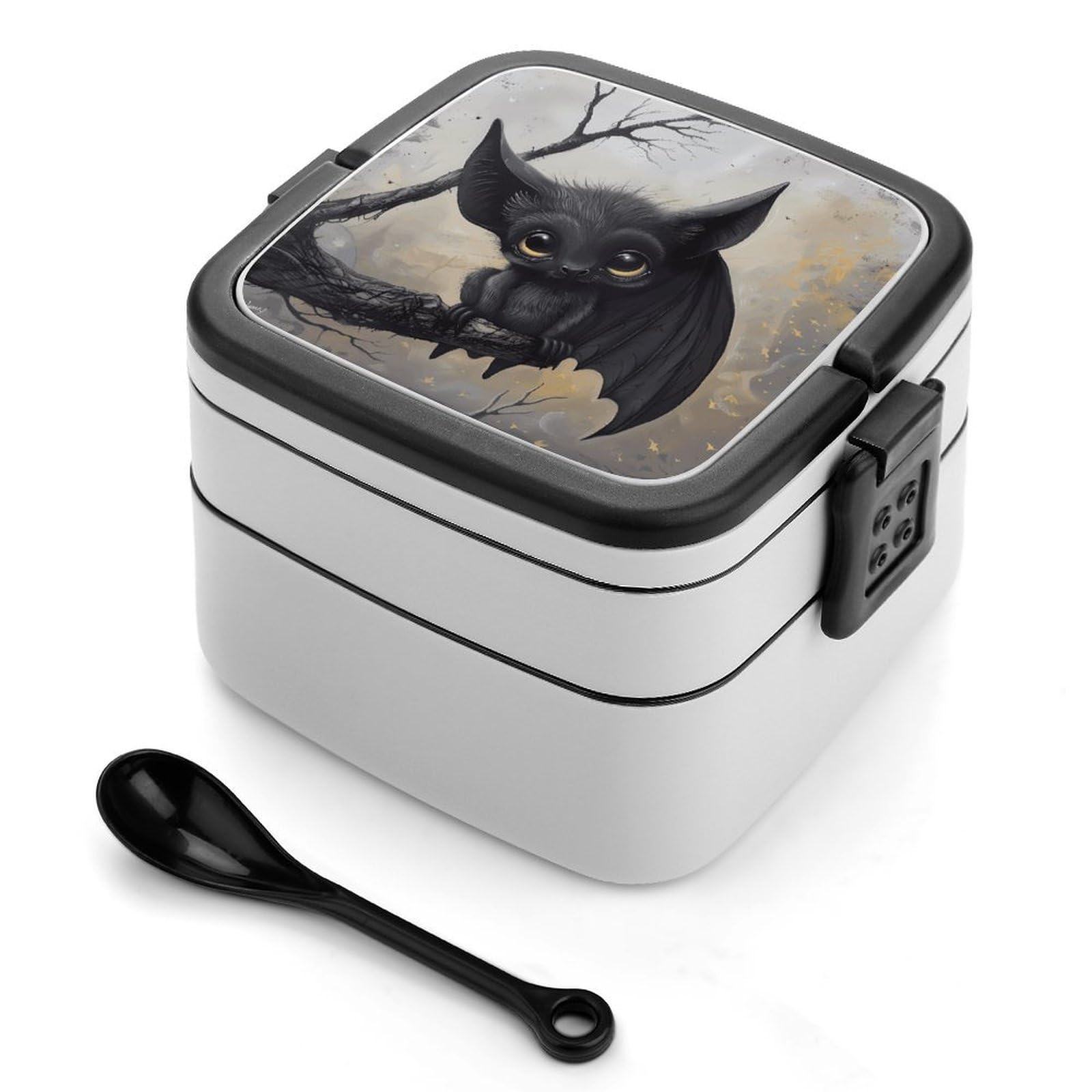 VstaDank Bat Bento Box with Compartments Portable Lunch Containers with Spoon Leak Proof Bento Lunch Box Snap-On Design Double-Layer Insulated Lunch Boxes for Work Camping