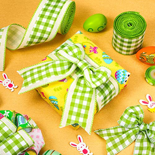 image for Chuangdi 2 Rolls 2.5 Inch Easter Burlap Ribbon Wired Edge Ribbon Buffa