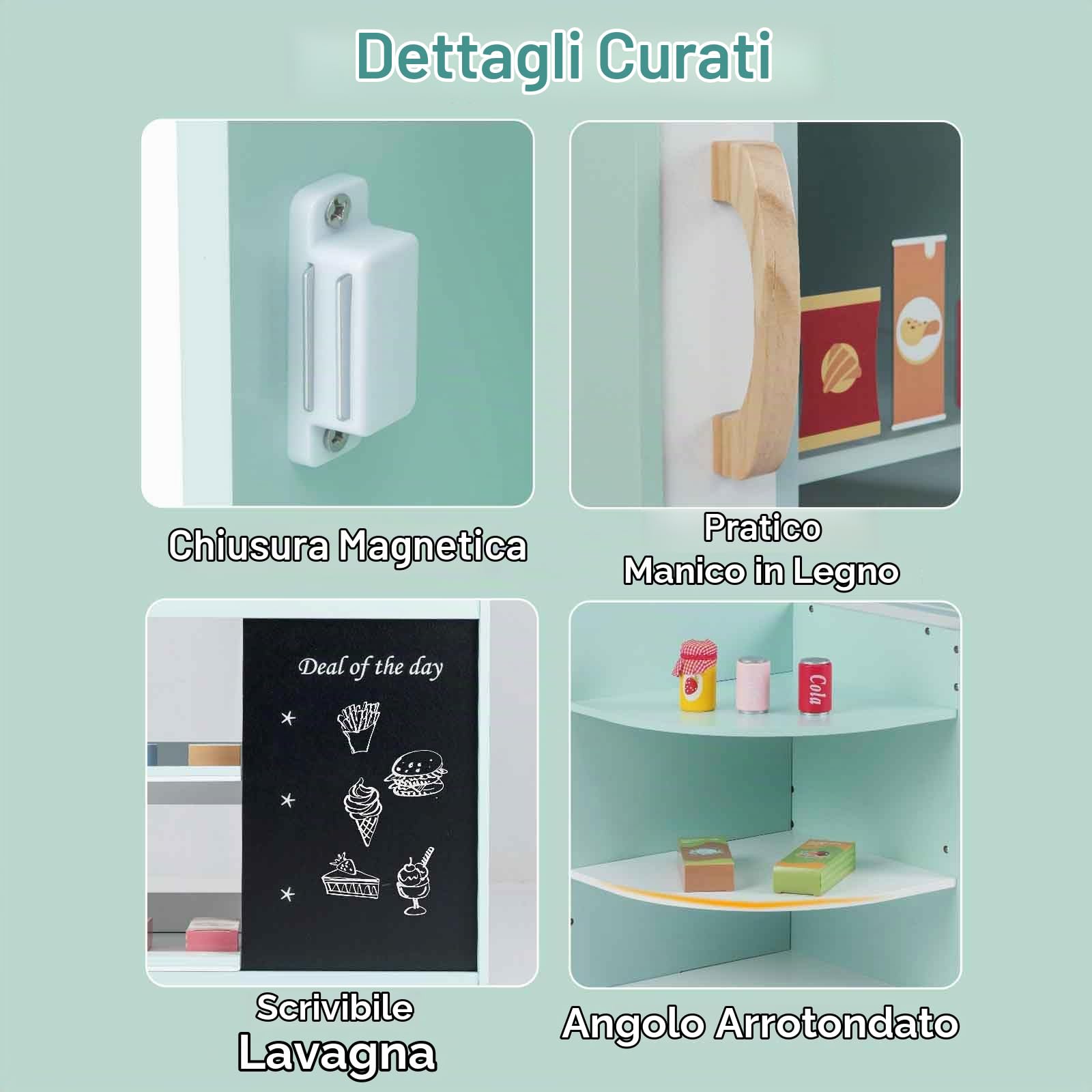 HOMASIS Supermercato Giocattolo per Bambini, Registratore Cassa Bambini in Legno, Cassa Giocattolo per Bambini con Distributore Automatico, per Bambini dai 3 agli 8 Anni (Modello 1, Verde)