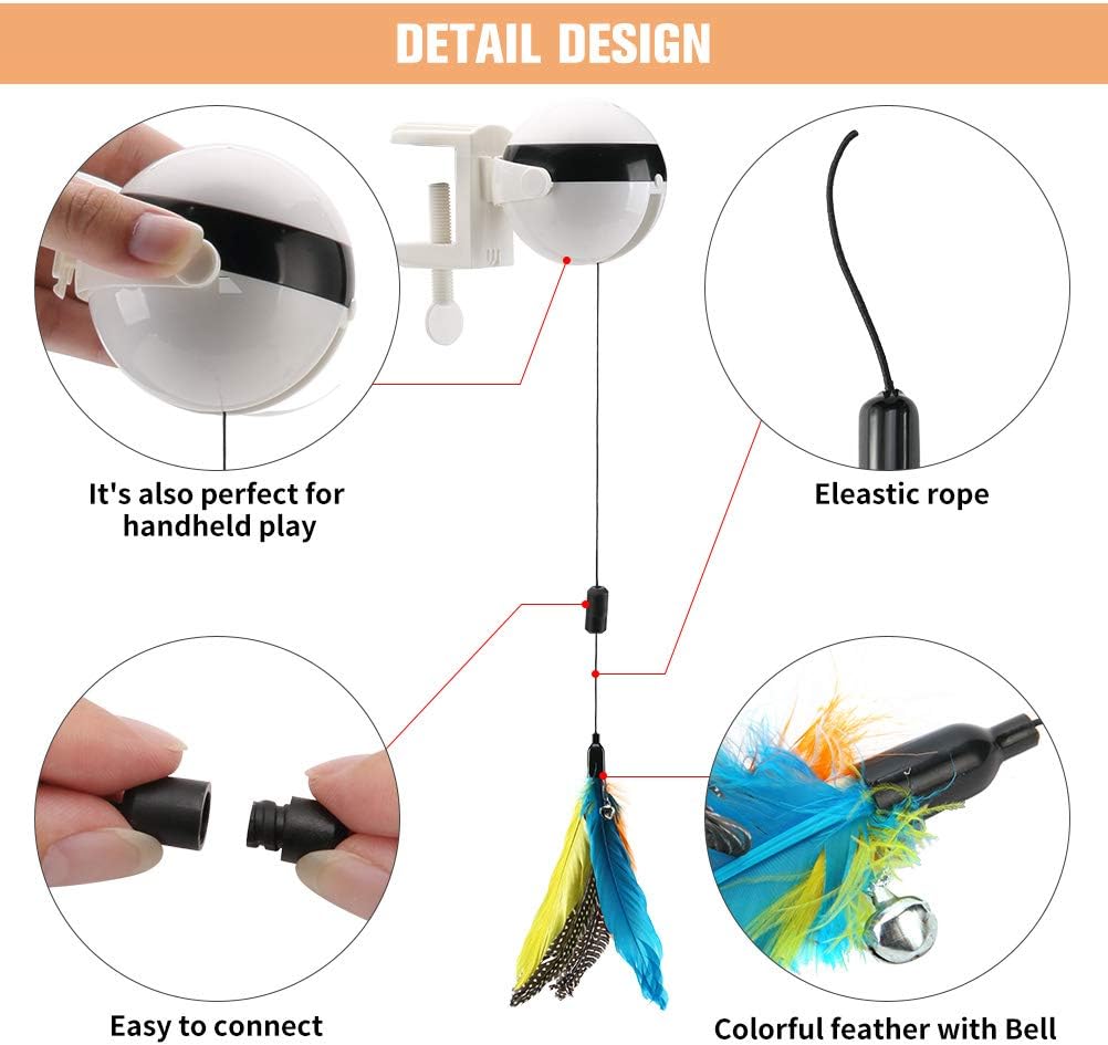 Automatic Interactive Cat Toys - Cat Teaser Ball with 4 Refills - Cat Plush Toy & Feather Toy - Up and Down for Indoor Cats