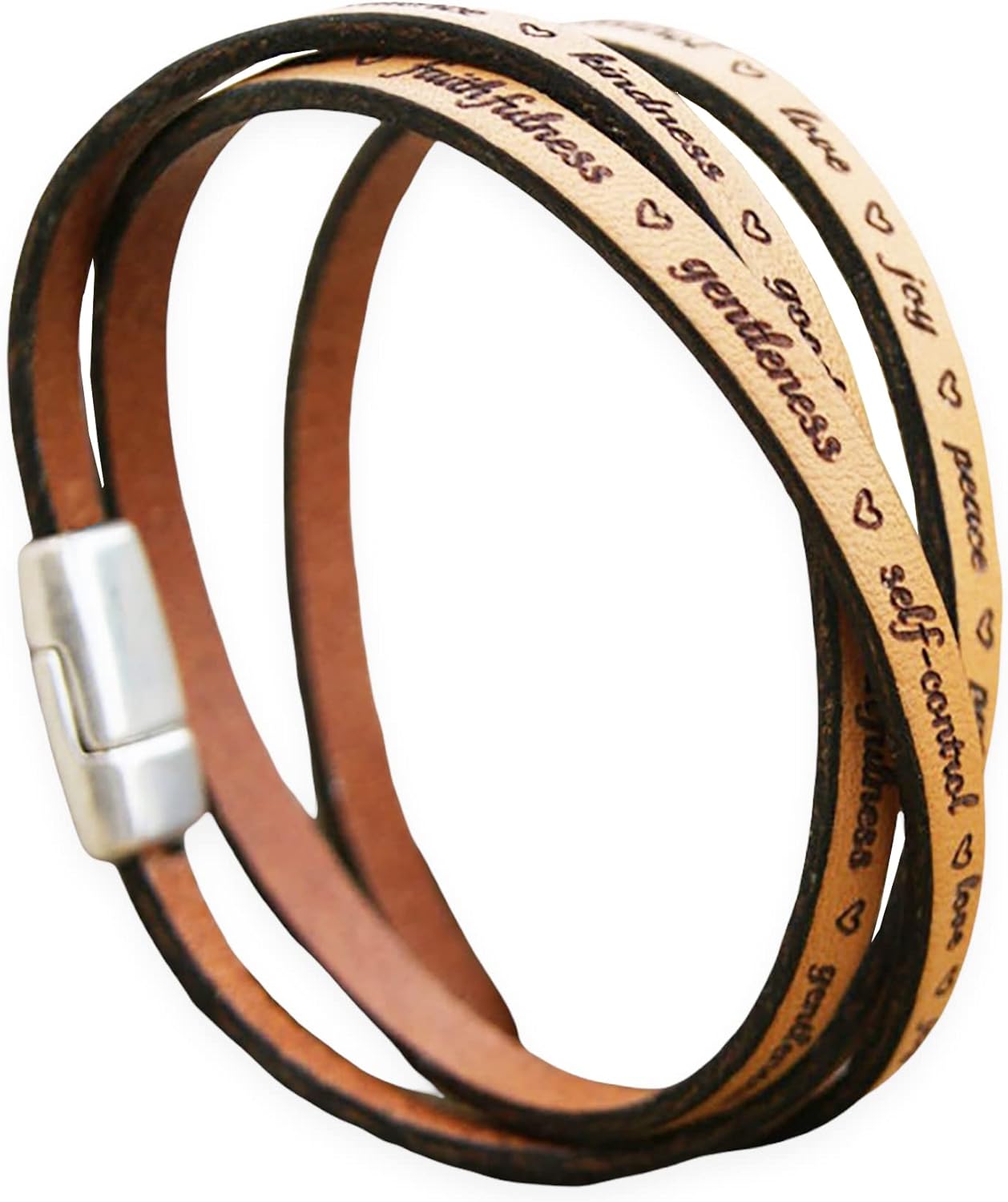 Christian Gifts for Women, Fruit of the Spirit Wrap Leather Bracelet - Galations 5 Love Joy Peace Jesus Wristband
