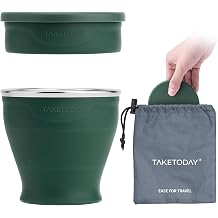 TakeToday Collapsible Cup 8 oz, Foldable with Lid for Travel, Dark Green