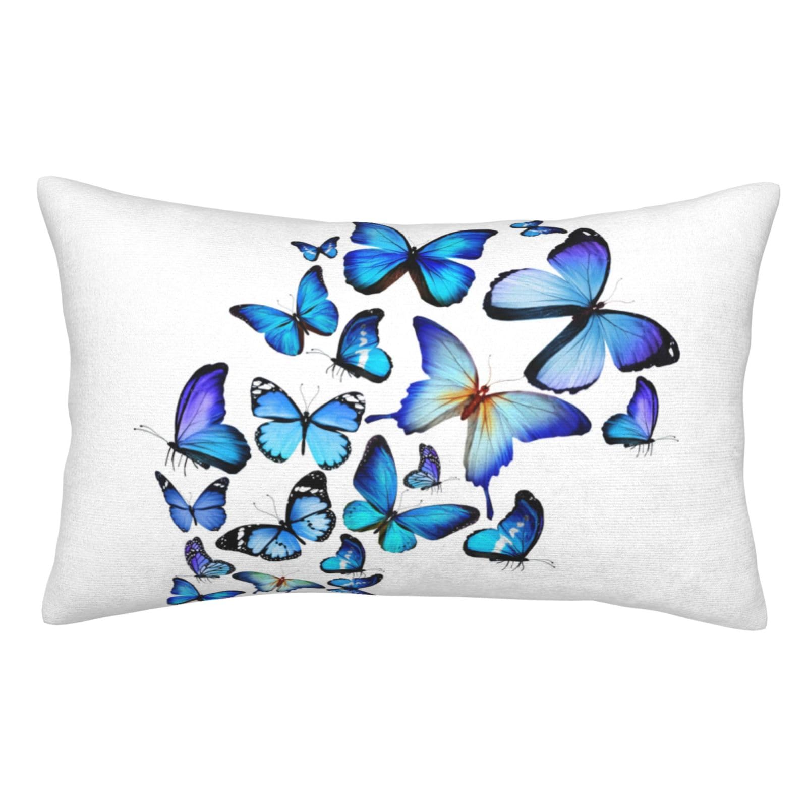 Soft Plush Pillow Cover For Sofa & Bed, Blue Butterfly, Standard Furry Throw Pillow Case 35x50 cm, Decorative Cushion Cover For Bedroom Living Room Decor, Hidden Zipper Pillowcases For All Seasons