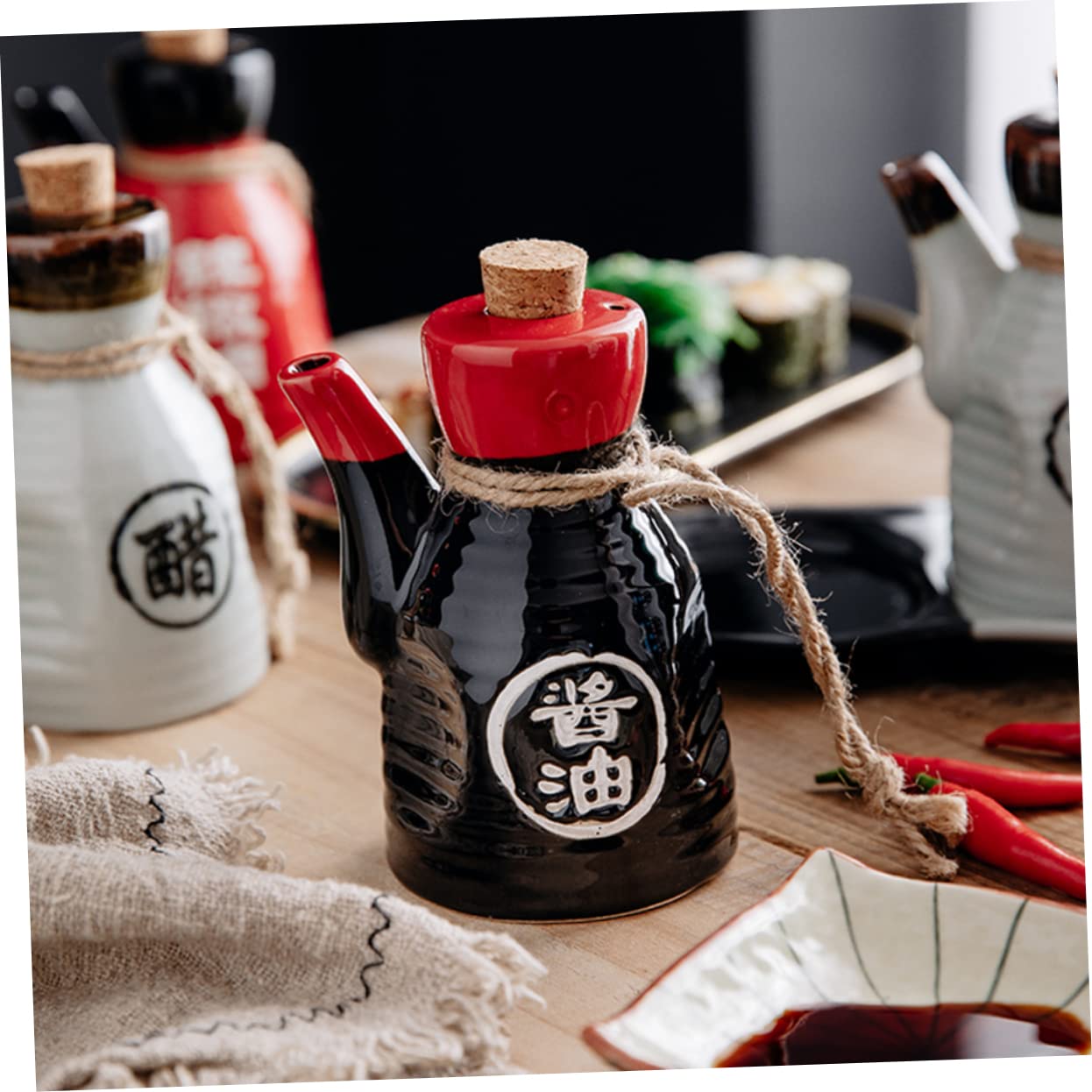 Lot De 2 Pots à Sauce En Céramique - Distributeurs Pour Huile, Vinaigre, Sauce Soja - 200 Ml - Pour Cuisine