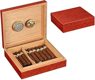 YVX Cave à cigares avec hygromètre et humidificateur, boîte de Rangement pour cigares en Bois de cèdre, Compartiment Amovible pouvant contenir 5 à 10 cigares pour Hommes (Marron)