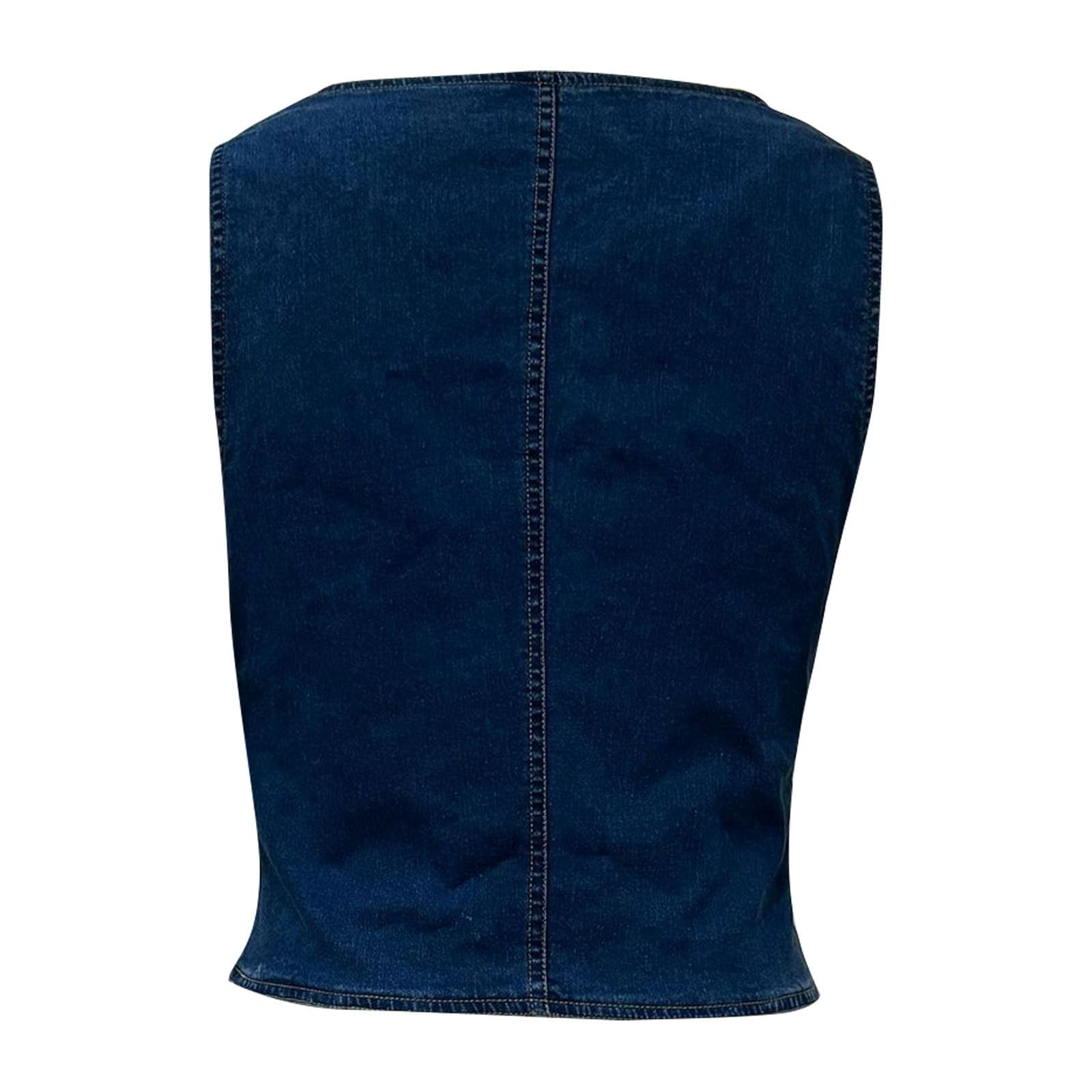 Denim Top Damen Ärmelloses Sommertop Jeans Weste Y2K Tops Quadratischem Ausschnitt Knopfleiste Tanktop Slim Fit Oberteil Bauchfreies Trägertop Freizeittop Casualtop Sommer Outfits