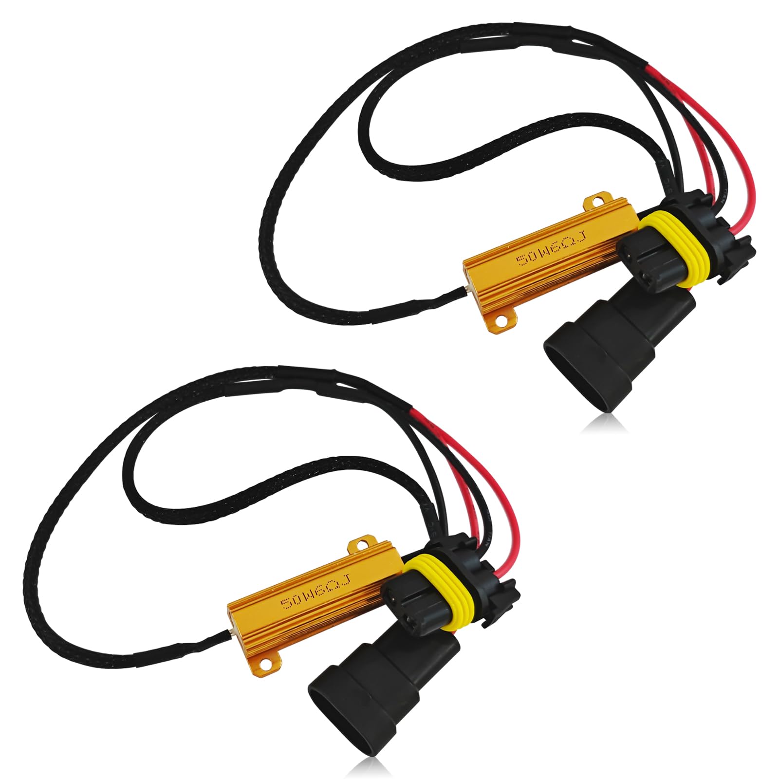 9005 9006 LED Headlight Load Resistor Kit, LED Light Canbus Decoder Anti Flicker Relay Harness Adapter, Car Bulb Resistor Error Free Decoders Warning Canceller for Turn Signal Fog Light(2PCS)
