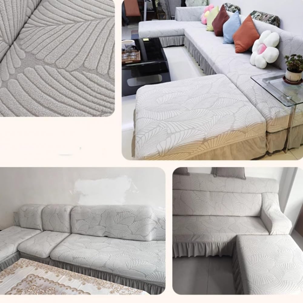 Universelle Housses De Canapé 1 2 3 4 Places Housse Canape Jacquard Housse De Protection pour Canapé Sectionnel Slipcovers, Couvre Canapé pour Chat Chien, avec Volant(Beige,145-185cm 2 Seat)