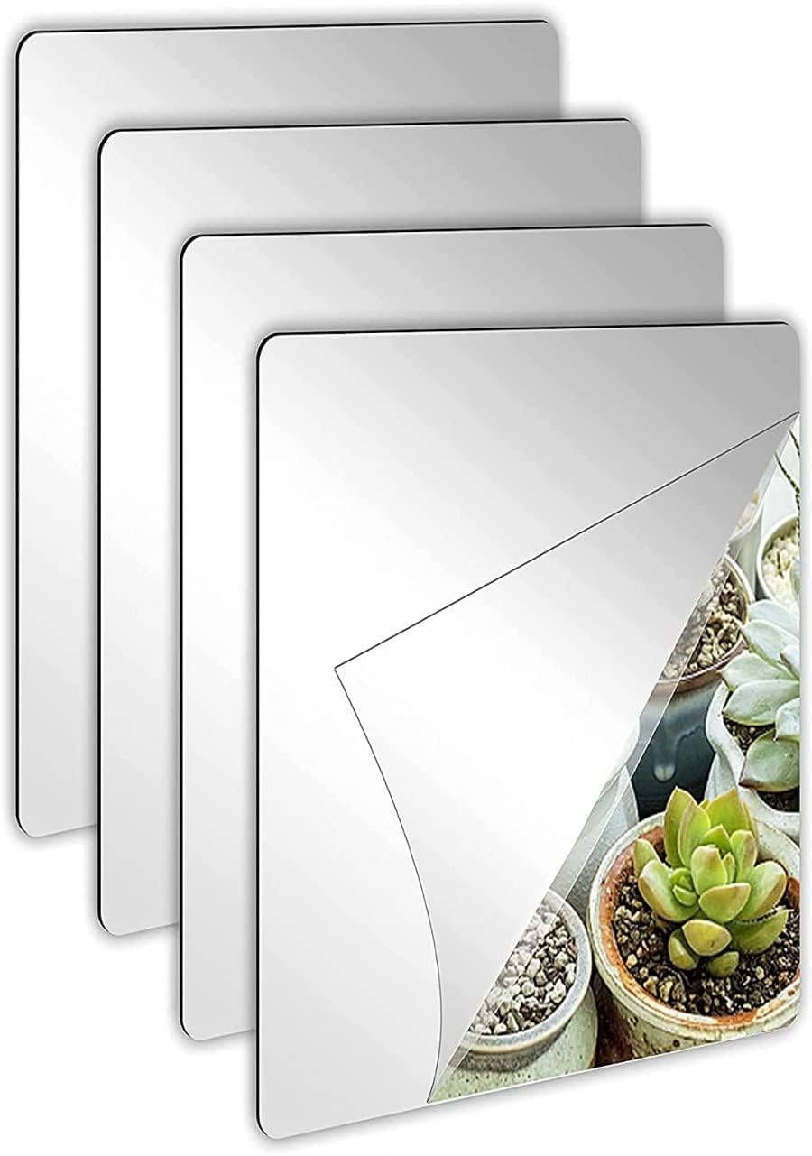 RECTANGLE Shape BIG SIZE (30CMX40cm) ( PACK OF 4 ) Adhesive Mirror Sticker for Wall on Tiles Bedroom Living Room Basin Mirror Bathroom Wall Mirror Both Side Sticker Acrylic Wall Mirror Full Length-image-49
