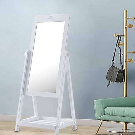 Amazon Co Jp 鏡 姿見鏡 全身鏡 おしゃれ スタンドミラー 立て掛けミラー 全身ミラー パイプスタンド鏡 天然木製 鏡角度回転調整 丸角安全 飛散防止加工 割れない軽量鏡 シューズラック付 姿見 玄関鏡 すがた鏡 居間 玄関用 幅40 奥行30 高さ92cm Yfdzone 白 ホーム