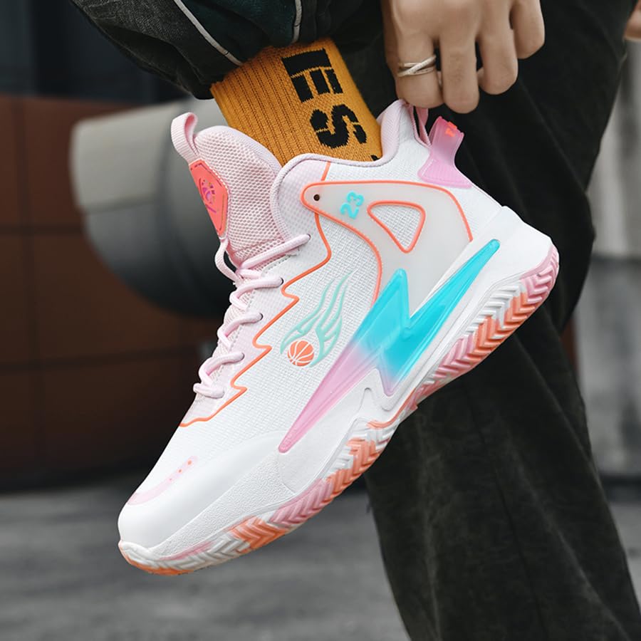 Image of Basketball Shoes for Womens Mens Fashion Comfortable Volleyball Sneakers Breathable High Top Non Slip Outdoor Sport Woman Man Shoe
