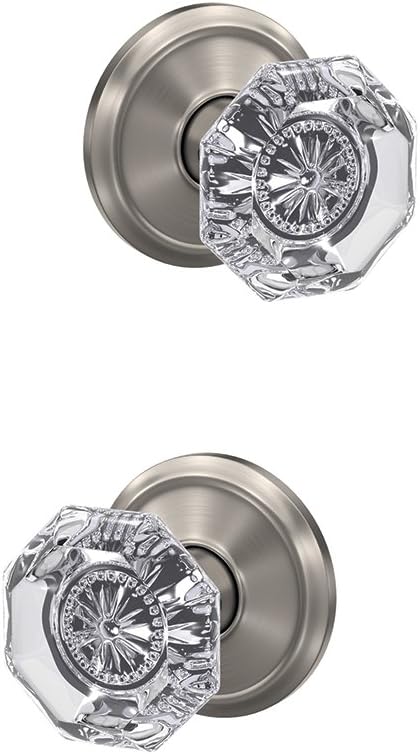 Schlage Custom FC172 ALX 619 ALD Alexandria Non-Turning Glass Knob with Alden Trim, Satin Nickel