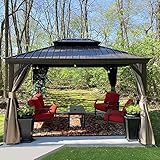 [Great Supply Chain and Classic Design] A supply chain with over 20 years in the outdoor furniture industry crafts this classic hardtop gazebo design. This elegant gazebo has a great texture and an attractive design. [Built-in Gutter System] Rainwate...