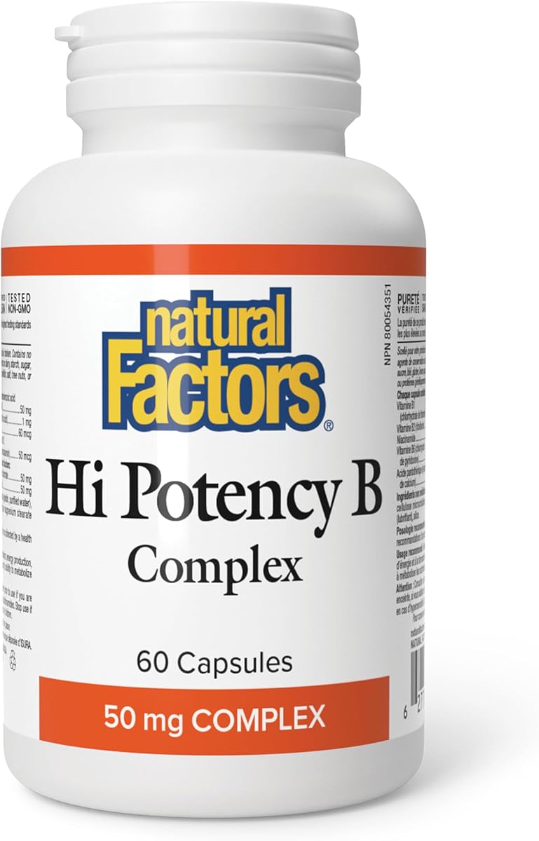 Natural Factors Vitamin B Complex 50 mg, 60 Capsules, Enhances Energy Levels, Full Spectrum B Vitamin