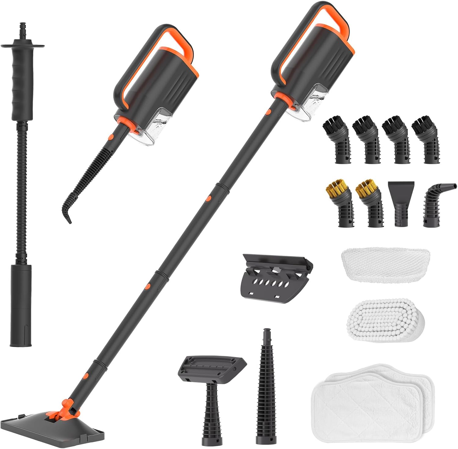 Steam Mop Cleaner with Detachable Handheld Steamer, 14 in 1 Multiple Accessories, Washable Microfiber Pads, 350ml and 2 Adjustable Levels for Home Floor, Tiles, Carpet and Grout Cleaning