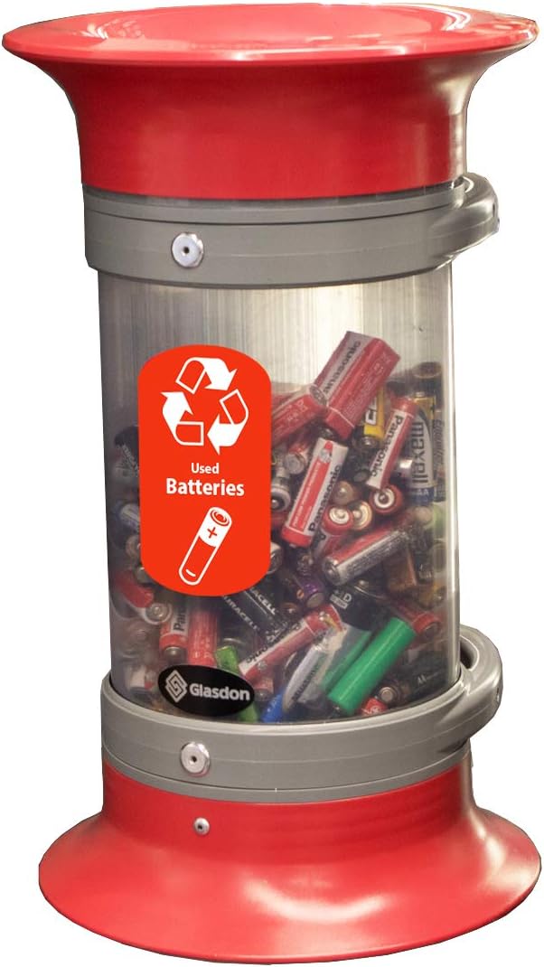 C-Thru 5Q Battery Recycling Bin (Red) – Transparent Battery Disposal Container – Small 5Q Red Battery Recycling Tube