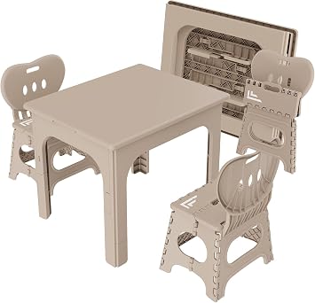 Foldable Kids Table and 2 Chairs Set, Portable Height Adjustable Toddler Activity Table, Indoor Outdoor Folding Table Set for Study, Crafts, Snack, Picnic, Playroom and Patio