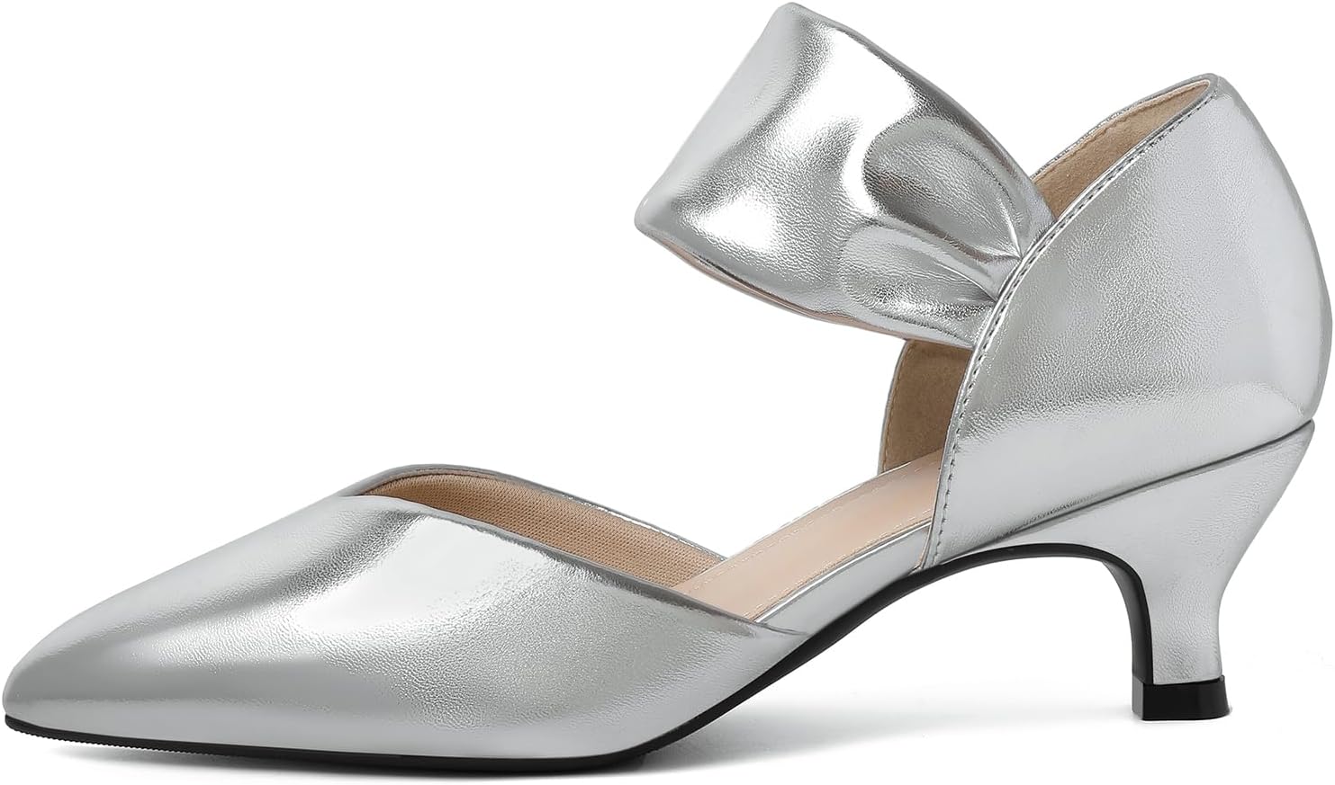 RIBONGZ Kitten Heels for Women Closed Toe Comfortable Low Heels Pointed Toe Sexy Slip on Pumps Bridal Party Dressy Shoes - Image 4