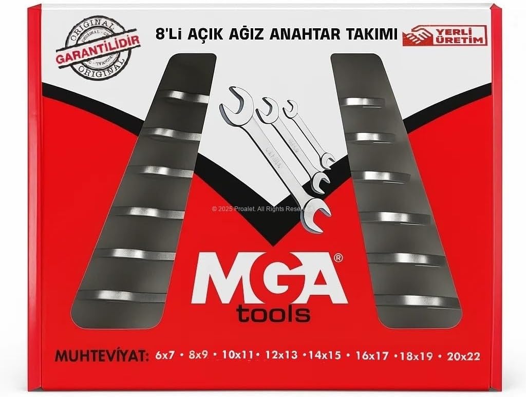 MGA İki Ağız Açık Anahtar Takımı 8’li Set, Krom Vanadyum Çelik, Ev ve Araç Tamiri için Dayanıklı Anahtar Seti