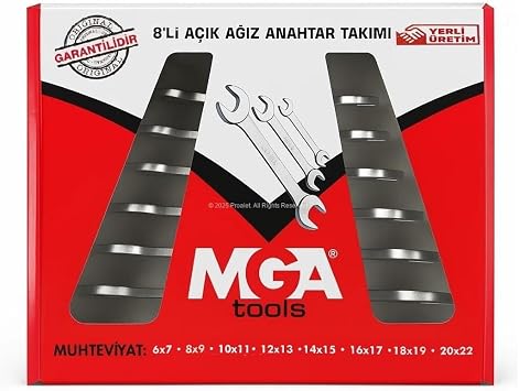 MGA İki Ağız Açık Anahtar Takımı 8’li Set, Krom Vanadyum Çelik, Ev ve Araç Tamiri için Dayanıklı Anahtar Seti