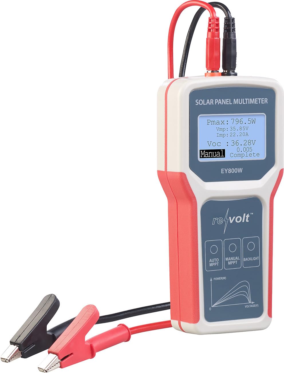 revolt Amperemeter: Digitales Solarpanel-Multimeter, bis 800 W, 60 V, 35 A, XL-LCD-Display (PV-Strommessgerät, PV-Multimeter, MPPT)