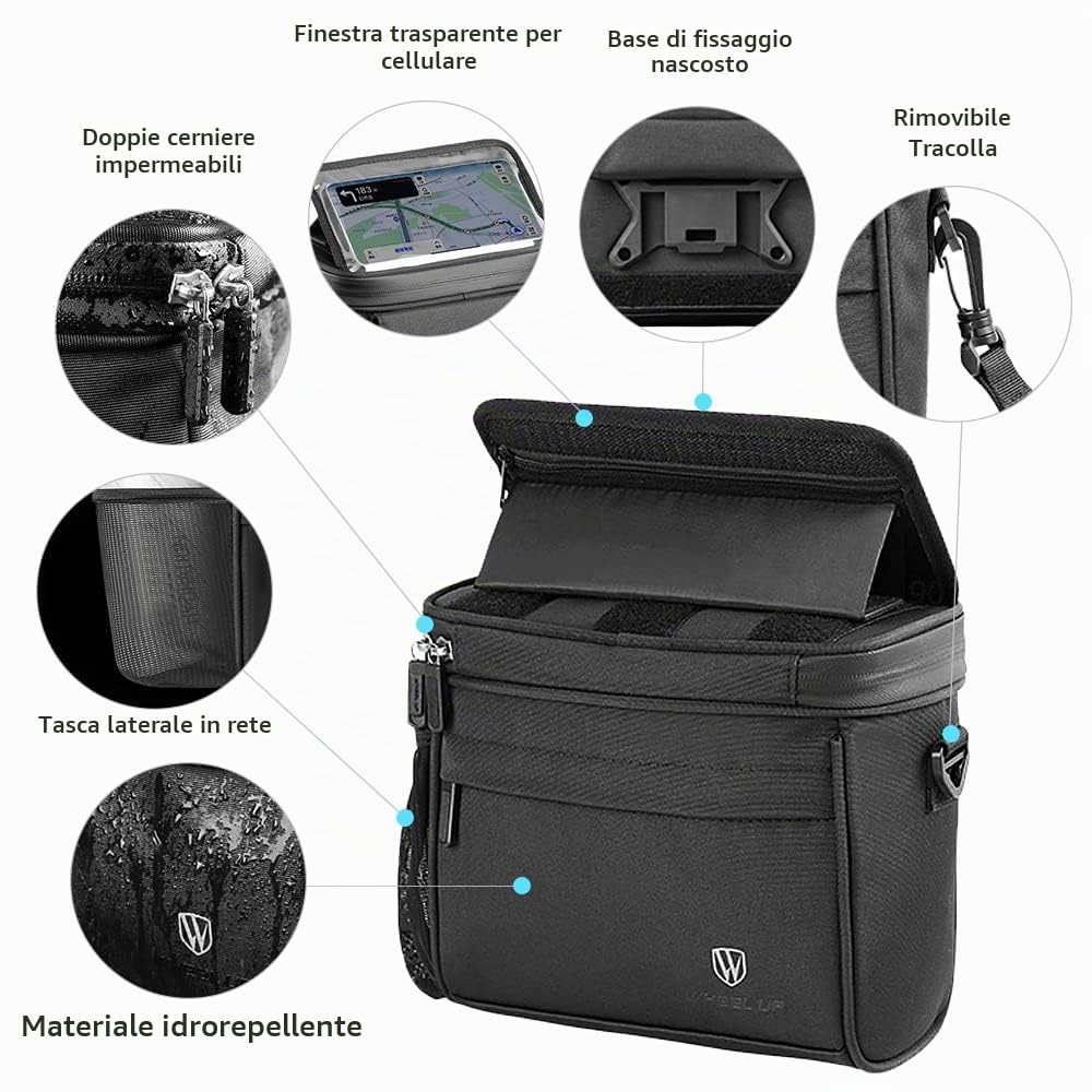 Lixada Borsa Manubrio Bici Impermeabile con Finestra in TPU Altezza Regolabile Touch Screen 20,5x18,3x12,5cm, Borse MTB da Manubrio Stabile per Il Ciclismo di Breve Distanza Pendolarismo
