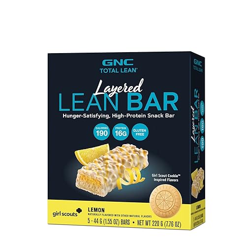 GNC Total Lean - Barra magra en capas Satisfacción del hambre barra de aperitivos con alto contenido de proteínas Limón Girl Scouts 5 barras