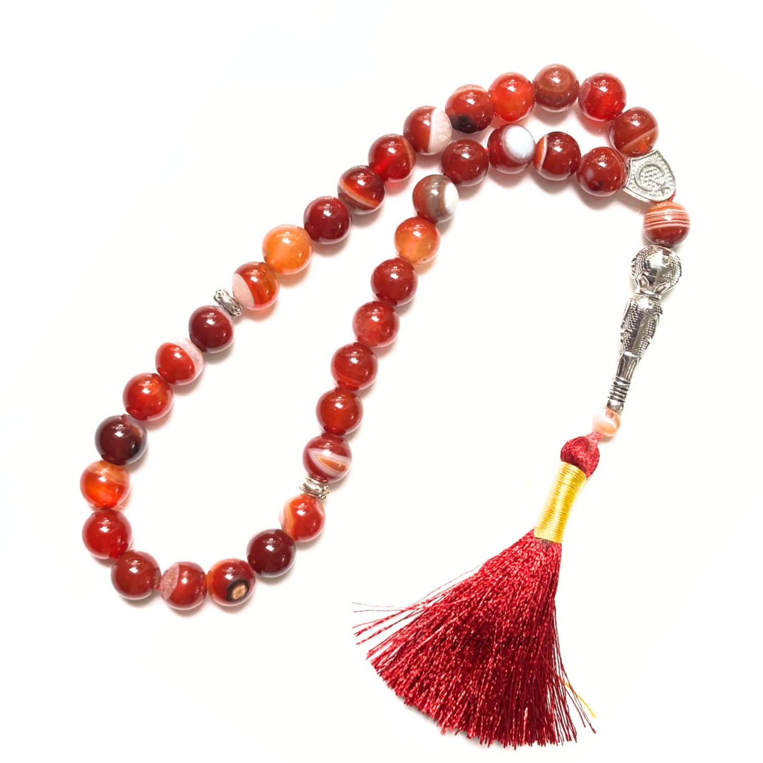 DIYSM Healing Crystals Islamic Prayer Beads, 33 Beads, 10 mm, Natural Gemstone Tasbih for Meditation (Red Sulemani Hakik)-picture-13