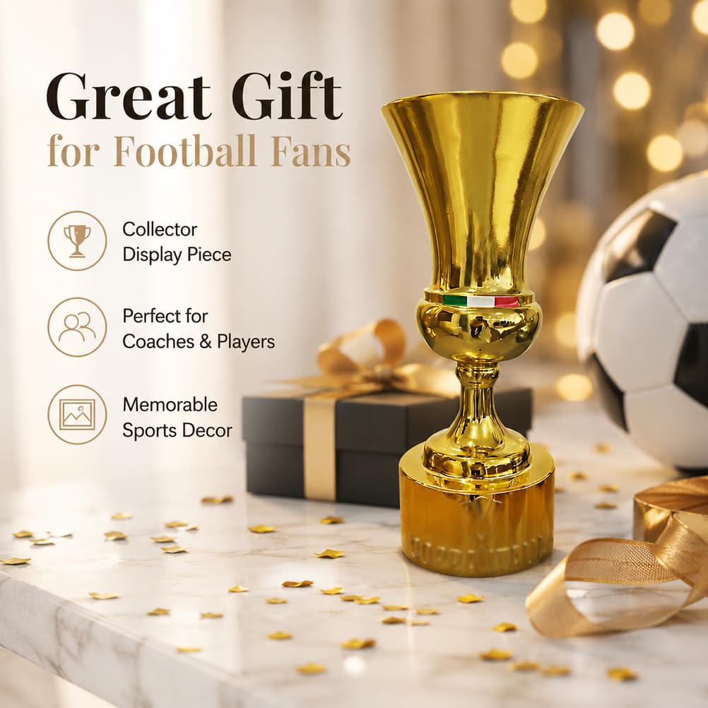 Coppa Italia Pokal Replik, Goldener Italienischer Fußballpokal aus Harz, Siegerpokal für Fans, Sammler, Club, Zuhause Büro Deko