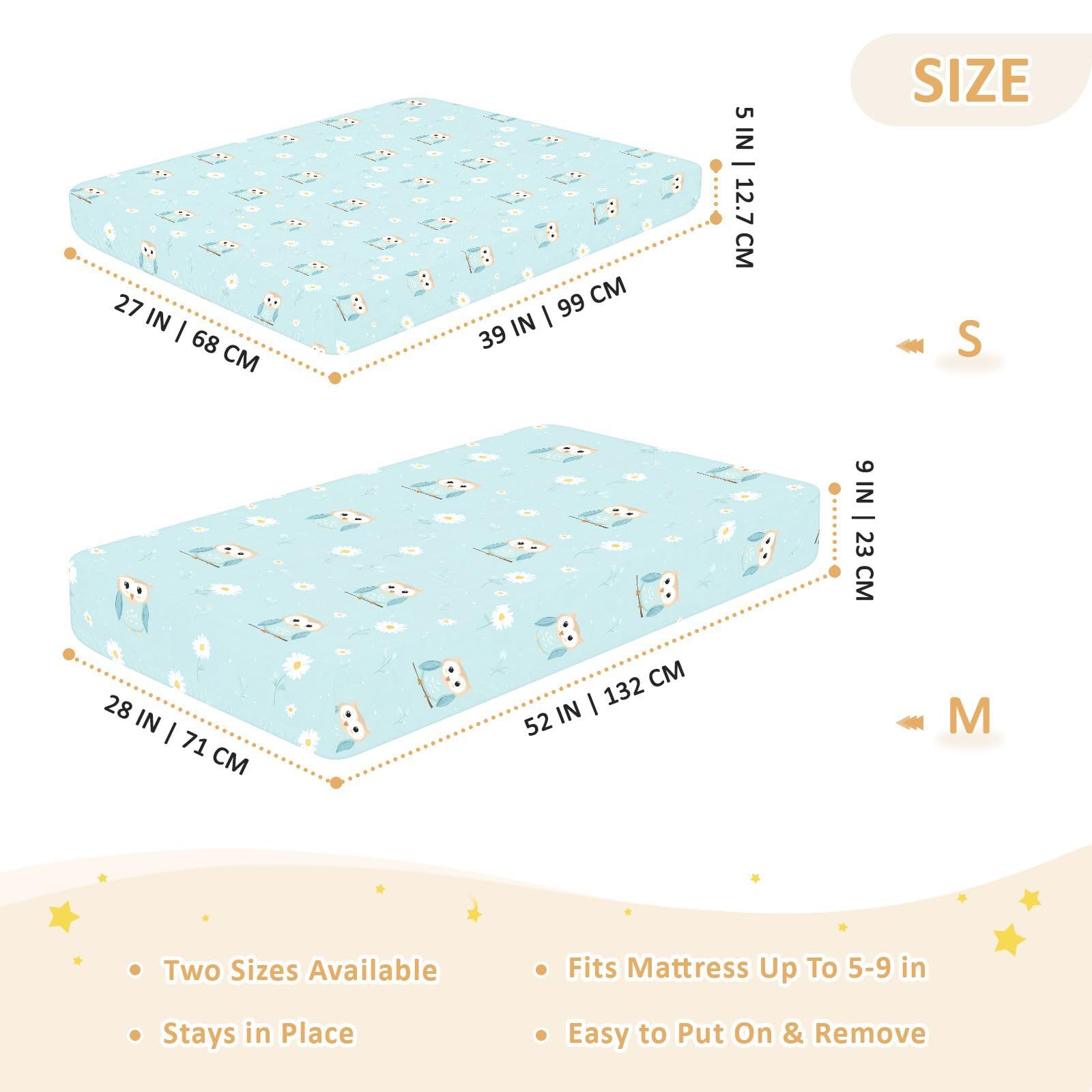Sábanas de algodón para cuna de bebé, ultrasuaves, lindas, búhos, margaritas, flores, para guardería, 1 paquete de cuna para ni?o 52 x 28 pulgadas