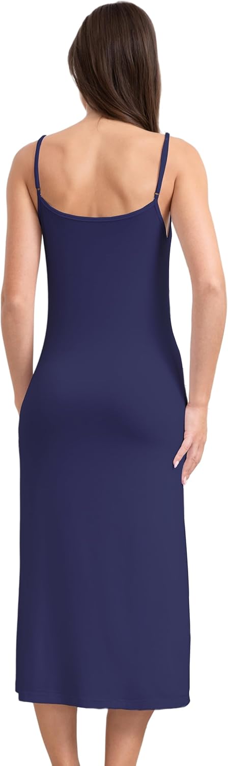V Neck Long Full Slips for Women Under Dresses Adjustable Straps Midi Cami Dress - Image 3