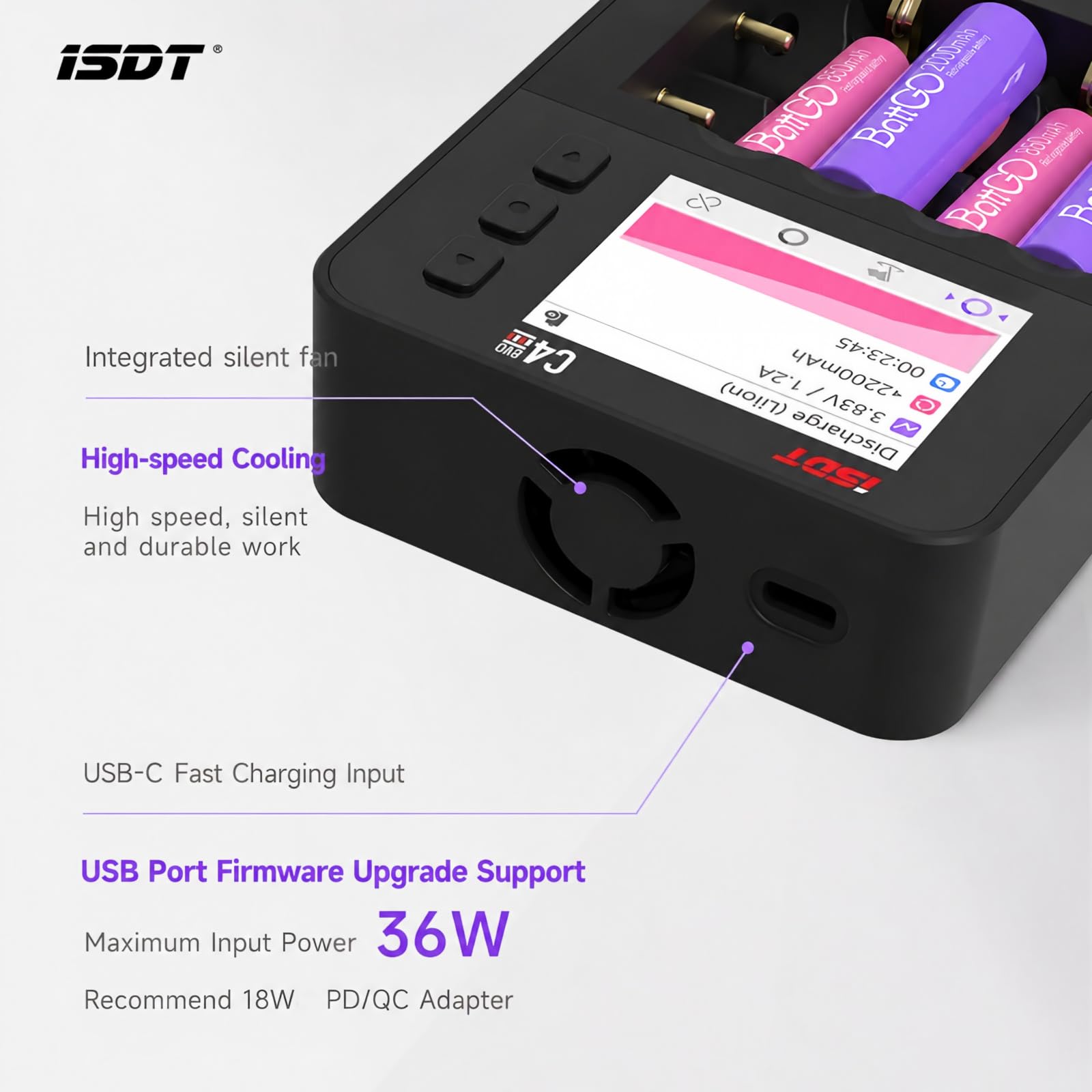 ISDT Professionnel Batterie Chargeur Analyzer Chargeur pour AA AAA 18650 21700, 1.5V Li-Ion 1.2V NiMH Chargeur Intelligent avec LCD Affichage Charge Rapide Réglable Courant