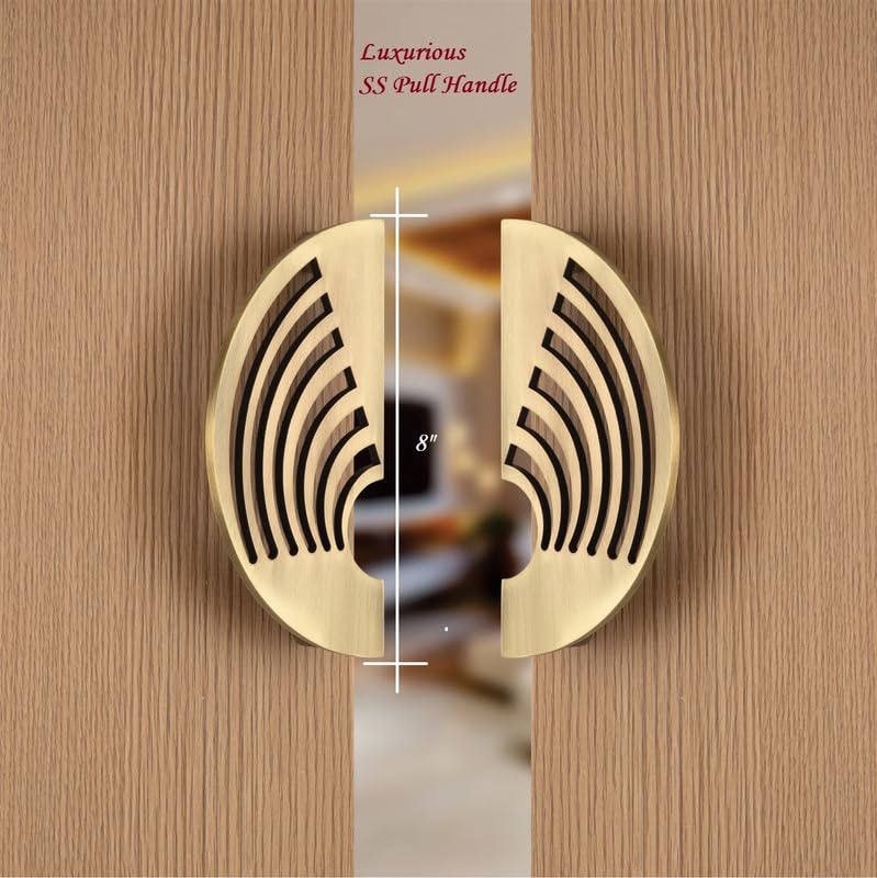Image of COMPASS 202 Grade Stainless Steel 8-inch Round Shape Door Handle for Main Door and Pull-Push Handle of Home /Hotel /Office Door Hardware for Single and Double Door,Camila - Pack of 1 Set (Brass Antique)