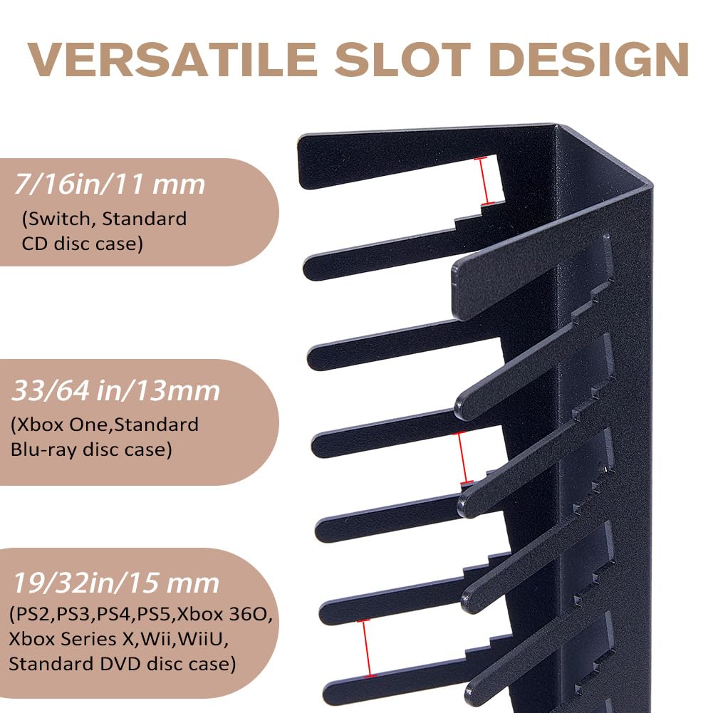 DICOSMETIC 4 soportes de pared para almacenamiento de videojuegos, de metal negro, organizador de juegos, soporte de pared, estante de almacenamiento de medios con capacidad para hasta 72 cajas de