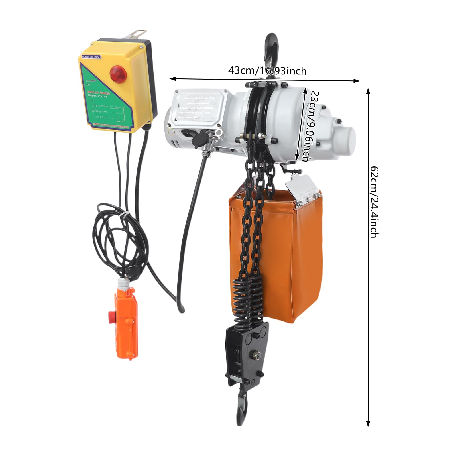 1300W Elektrischer Kettenzug mit Limiter ausgestattet, Elektrozug zum Heben mit Fernbedienung, IP40 Hebezug mit Kette Elektro kettenzug Hebekapazität: 1000kg, 6M Hebehöhe (Weiß)