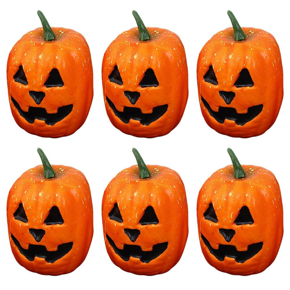 6PCS Halloween Pumpkin Decorations - Funny Pumpkin with Expression Small Artificial Pumpkin Prop Halloween Tabletop Decoration for Indoor Outdoor Decor for Hallowmas Party Supplies