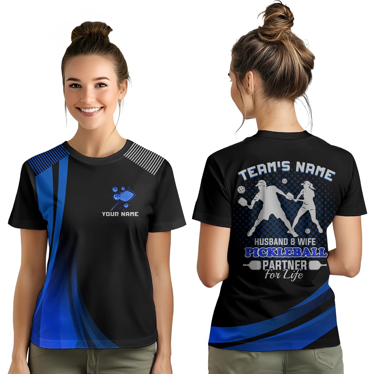 PIONAMZIOZ Husband and Wife Pickleball Shirt Personalized Couple Pickleball Shirts Matching Pickleball Jersey (US, Alpha, Small, 5X-Large, Regular, Regular, Blue)