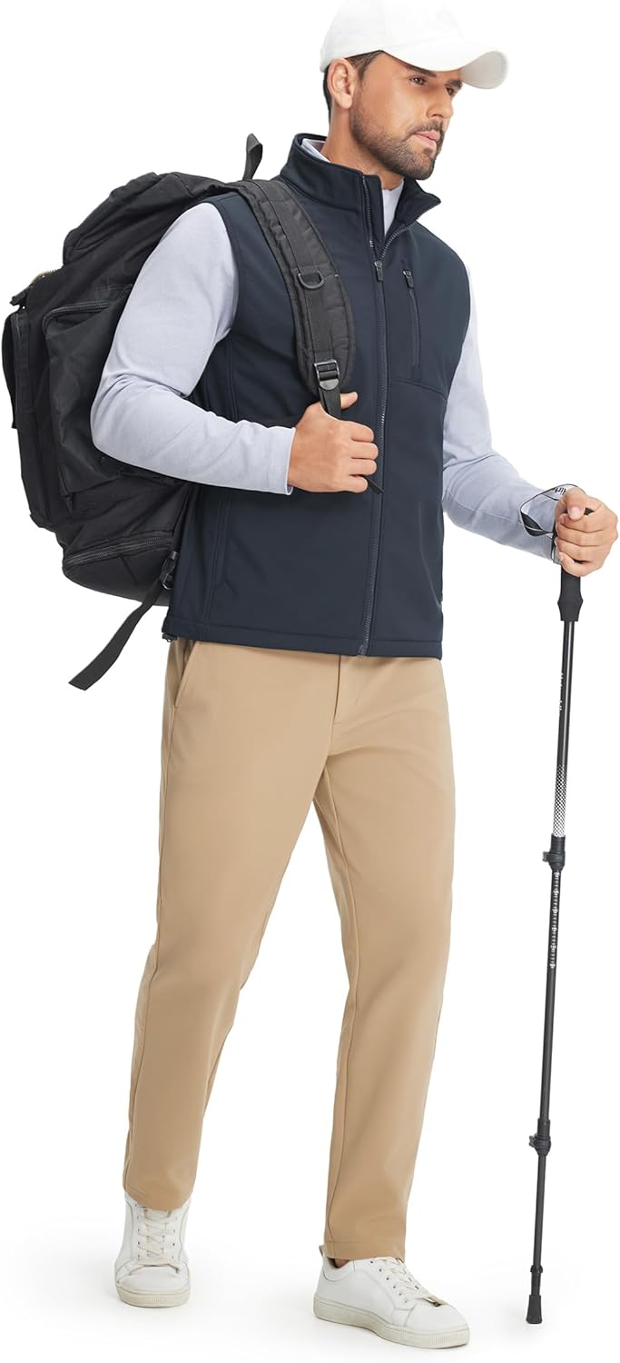 M MAELREG Mens Vests Outerwear Windproof Lightweight Softshell Vests Zip Pockets Sports Sleeveless Jacket Golf Vests for Men